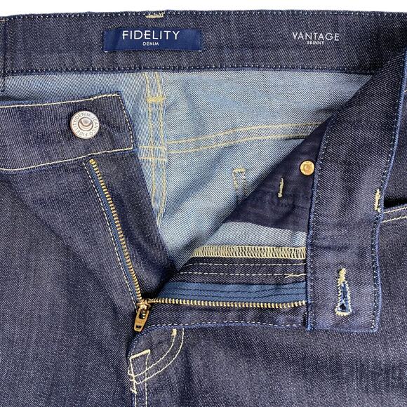 Fidelity Men's Vantage Skinny Slim Stretch Jeans in Oxford Dark Wash, Size 38 - Picture 3 of 6